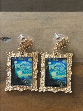 Gold-Frame Starry Sky Drop Earrings - Blue & Gold